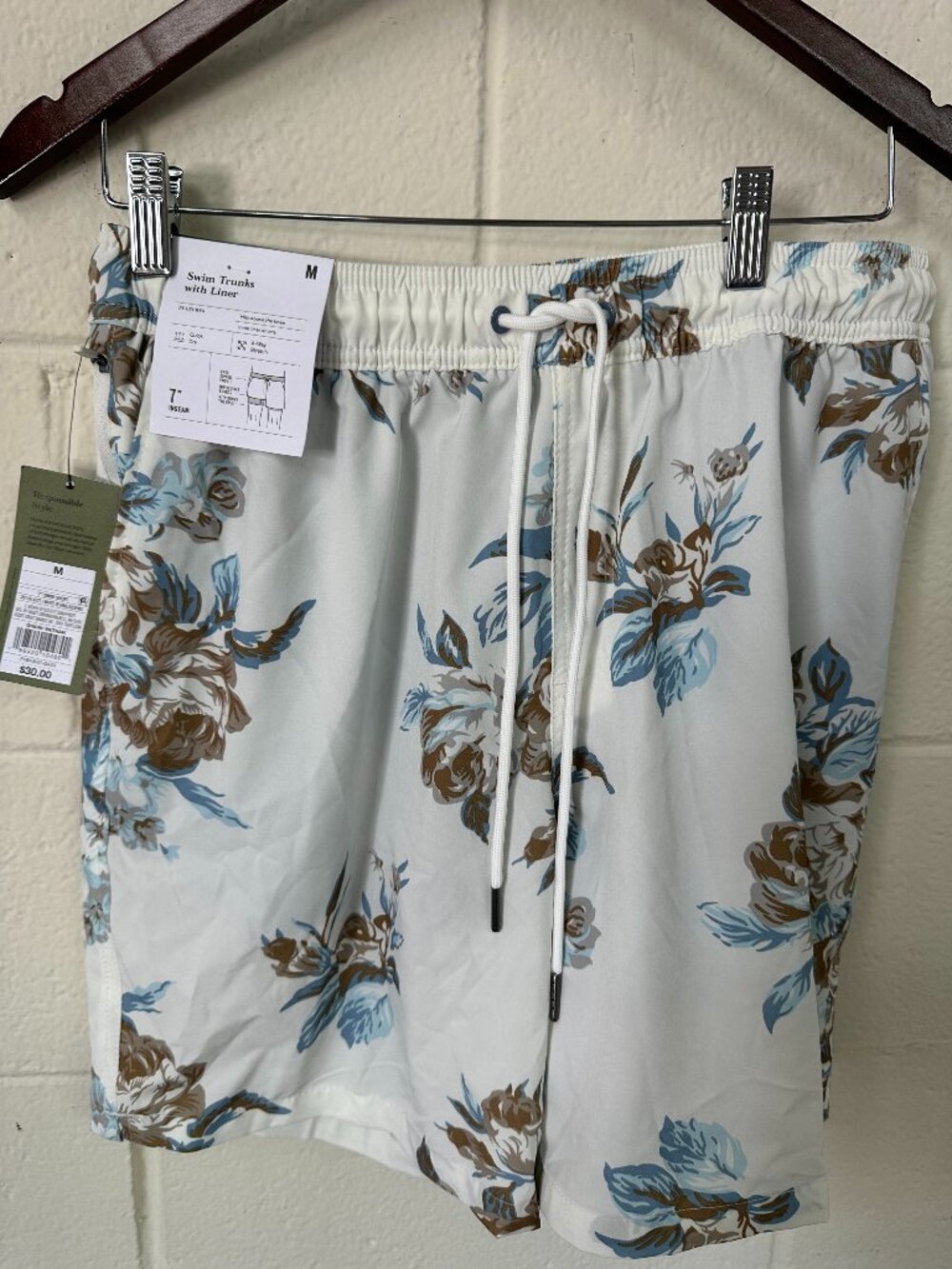 NWT Goodfellow & Co White Floral 7" Inseam Swim Trunks Multiple Sizes